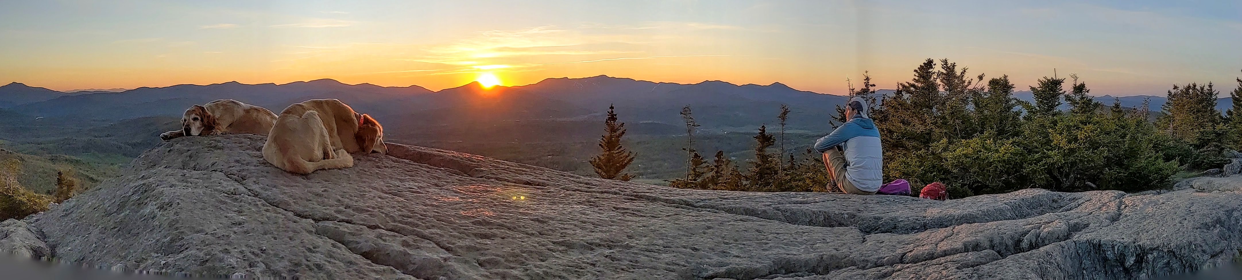 Chris Olson, Vermont writer and athlete, enjoys a Pinnacle sunset with the #stowepinnacledogs